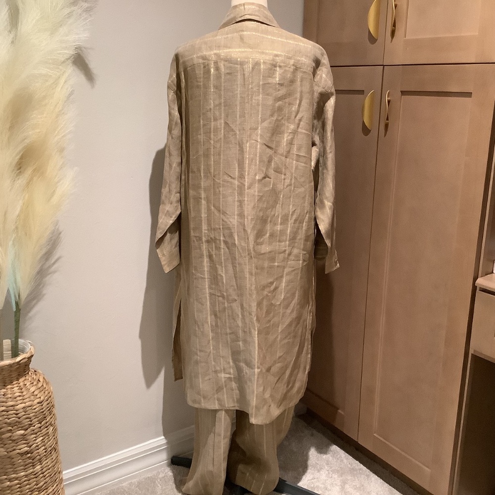 Rickie Freeman for Teri Jon 3-Piece Linen Metallic Casual Pant Suit Set, Size 12 - Picture 2 of 16